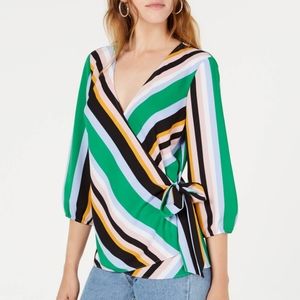 Bar III long sleeve striped wrap top size medium